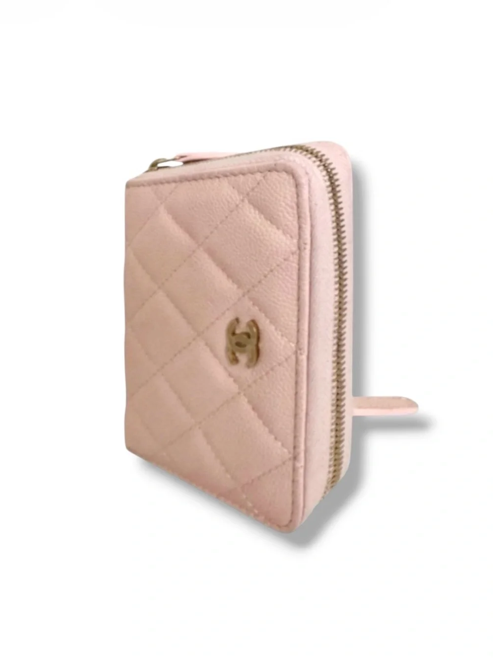 🆕🩷CHANEL LIGHT PINK Zipped Card Wallet Purse Shiny Grained Calfskin (CAVIAR) GHW